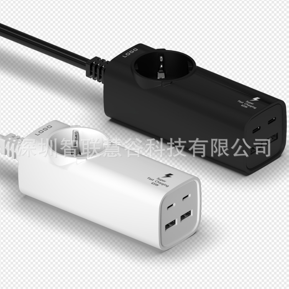 PDQC氮化鎵2A2C快充充電器桌面排插65W