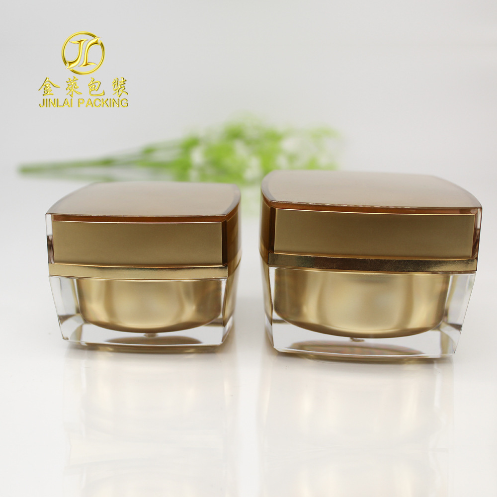 30g 50g亞金色高檔亞克力膏霜瓶 四方形雙層塑料面霜瓶護膚品包材