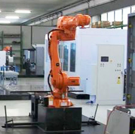 ABB's machineman, six-axis joint robot, load code top and bottom, automating Shenzhen plant.