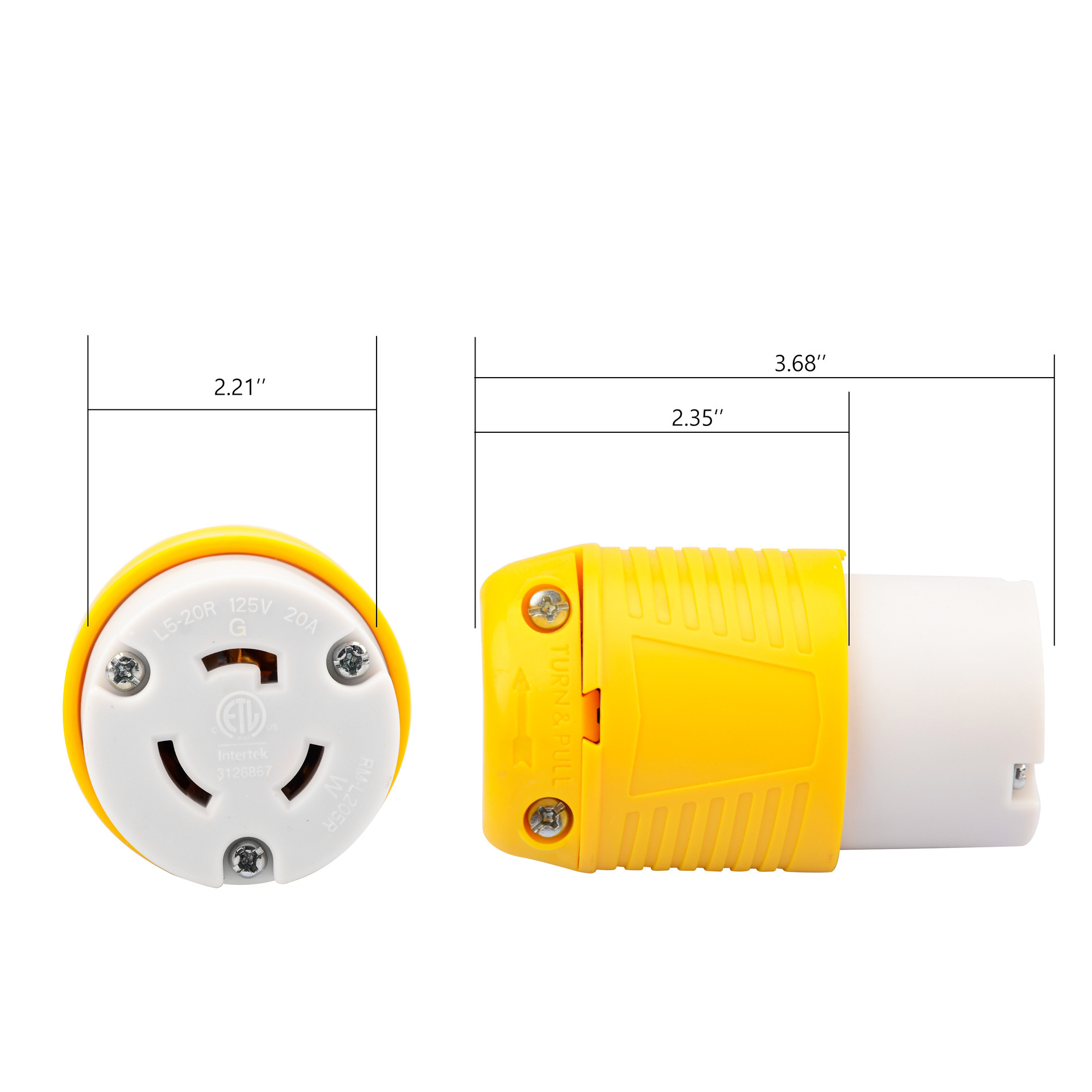 美式房車插頭組裝工業插頭20A125V NEMA L5-20R 黃色 ETL認證