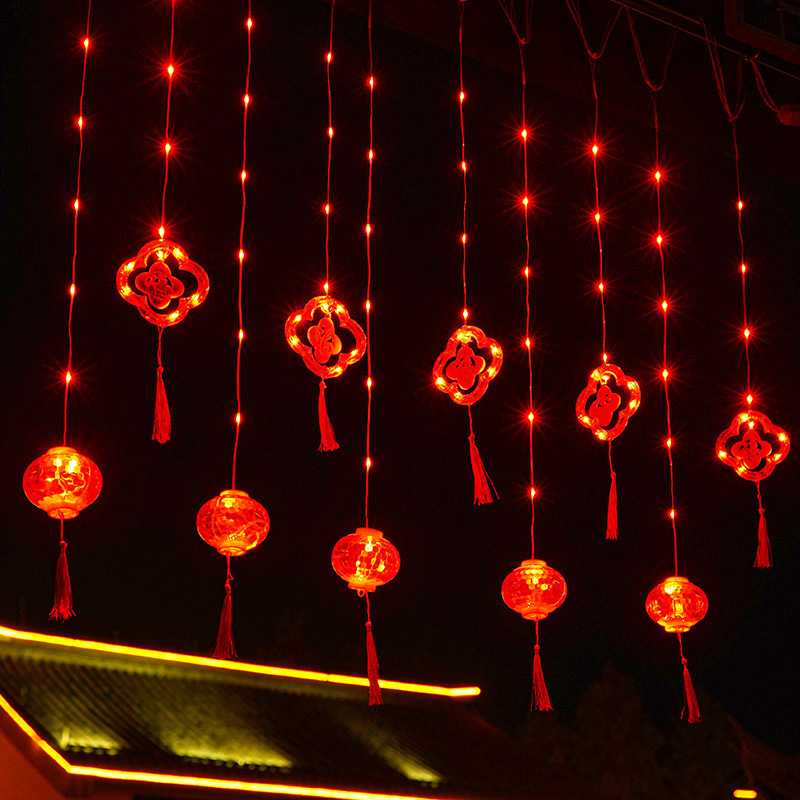 New Year 2023 New Year's Spring Lights, red lanterns decorated curtain lanterns, outdoors.