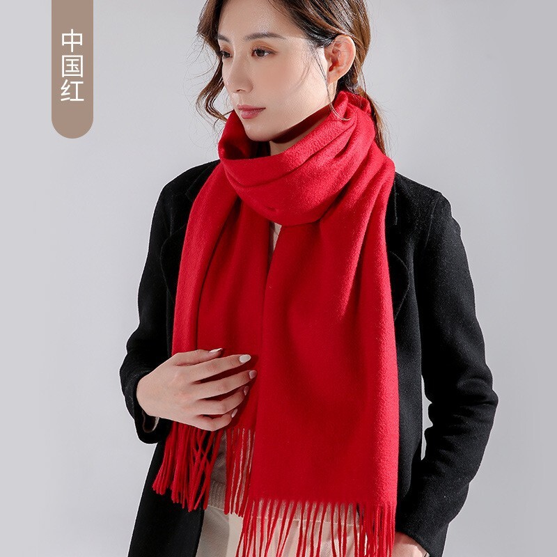 Chinese red and pure, 100% wool scarf girl, with a warm, warm, shawl and a double gift.