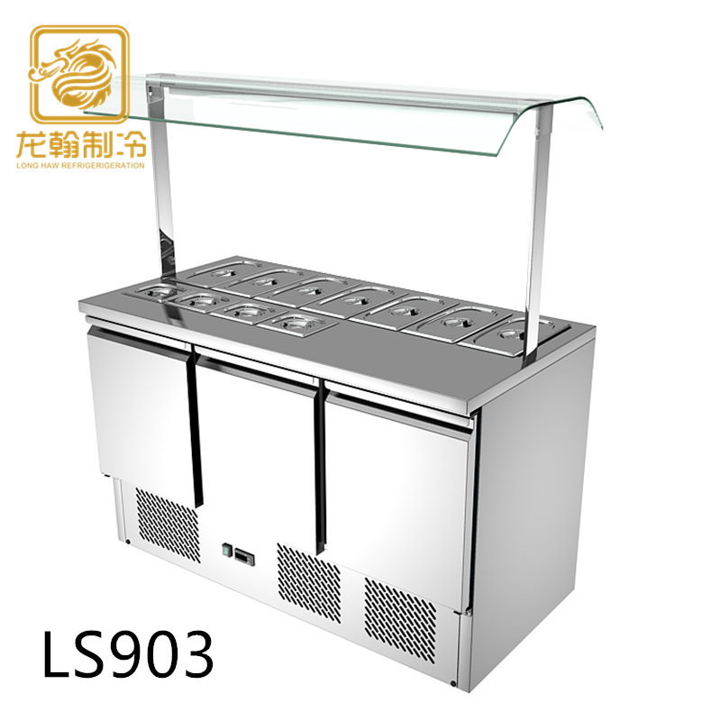 Nhà máy Quảng Châu, tủ lạnh không gỉ, bàn ăn xà lách, bánh pizza, tủ lạnh.