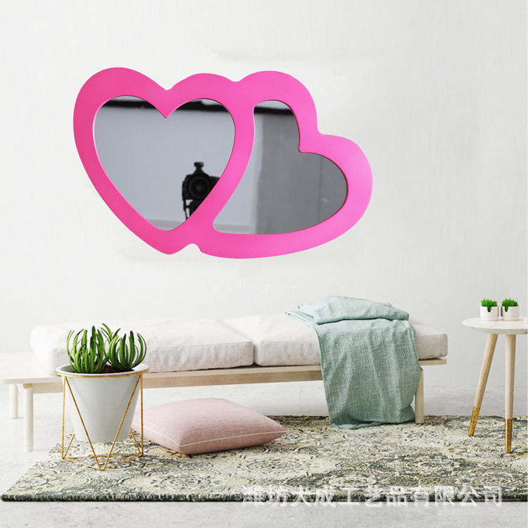 Wholesale creative double-heart mirrors support custom-made, wall-frame-decoration dual-heart mirrors