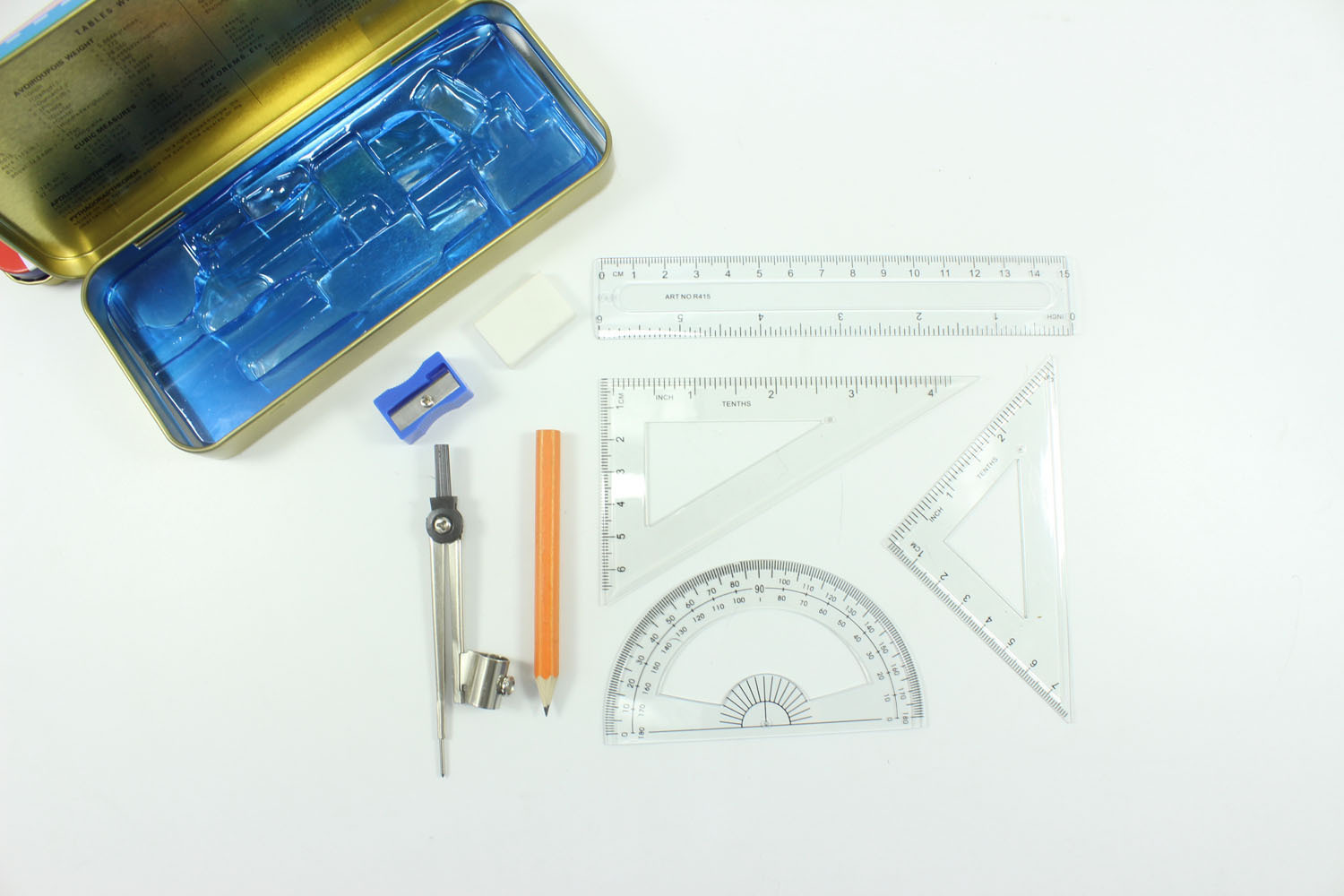 Specialized in the production of a mathematic kit for cartoon stationery, and a pedestal metal plastic set of ruler sets