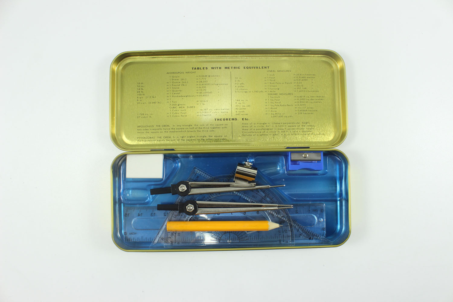 Specialized in the production of customized stationery box mathematical kits for the masonry metal plastic ruler iron box examination