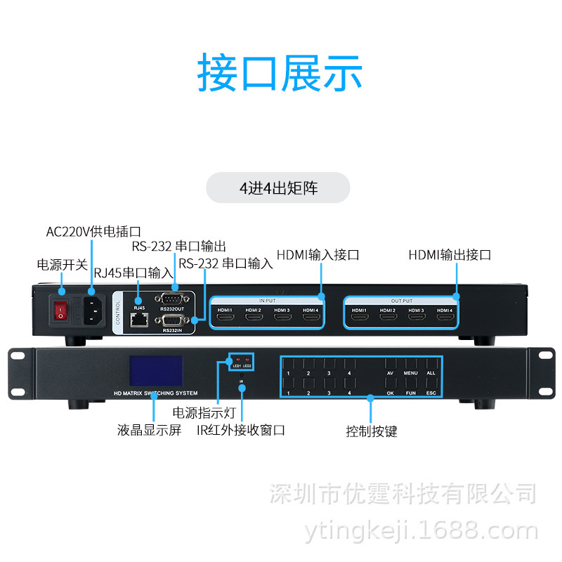 Shenzhen ' s industrial HDMI matrix series 4 to 32 controls RS232 in HC switch.