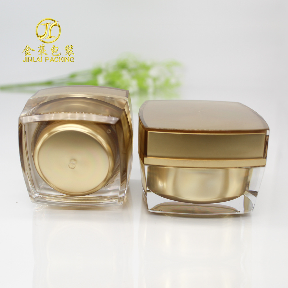 30g 50g亞金色高檔亞克力膏霜瓶 四方形雙層塑料面霜瓶護膚品包材