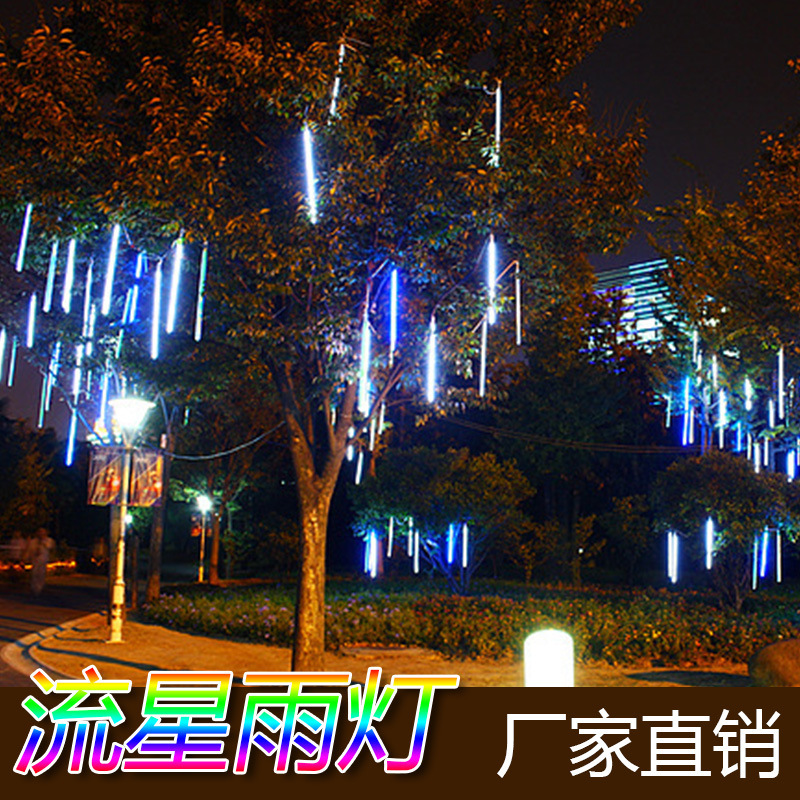 Solar meteor showers with led lights outside of the house, luminous star camping decorations