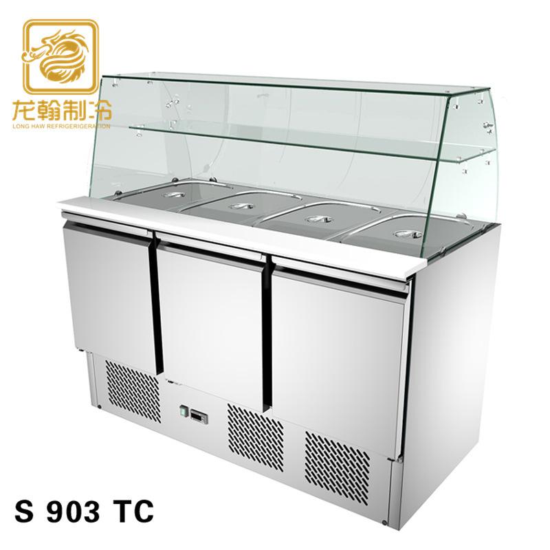 Nhà máy Quảng Châu, tủ lạnh không gỉ, bàn ăn xà lách, bánh pizza, tủ lạnh.
