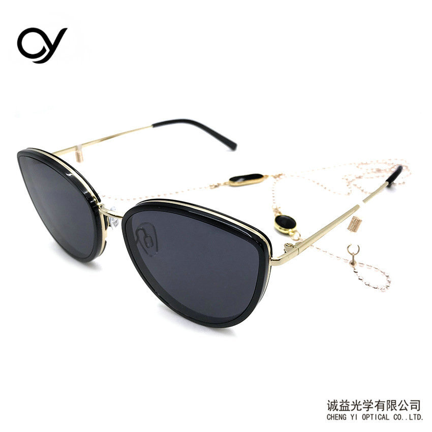 Cat-eye personal sunglasses, ins-net fashion metal chain with glasses, optics.