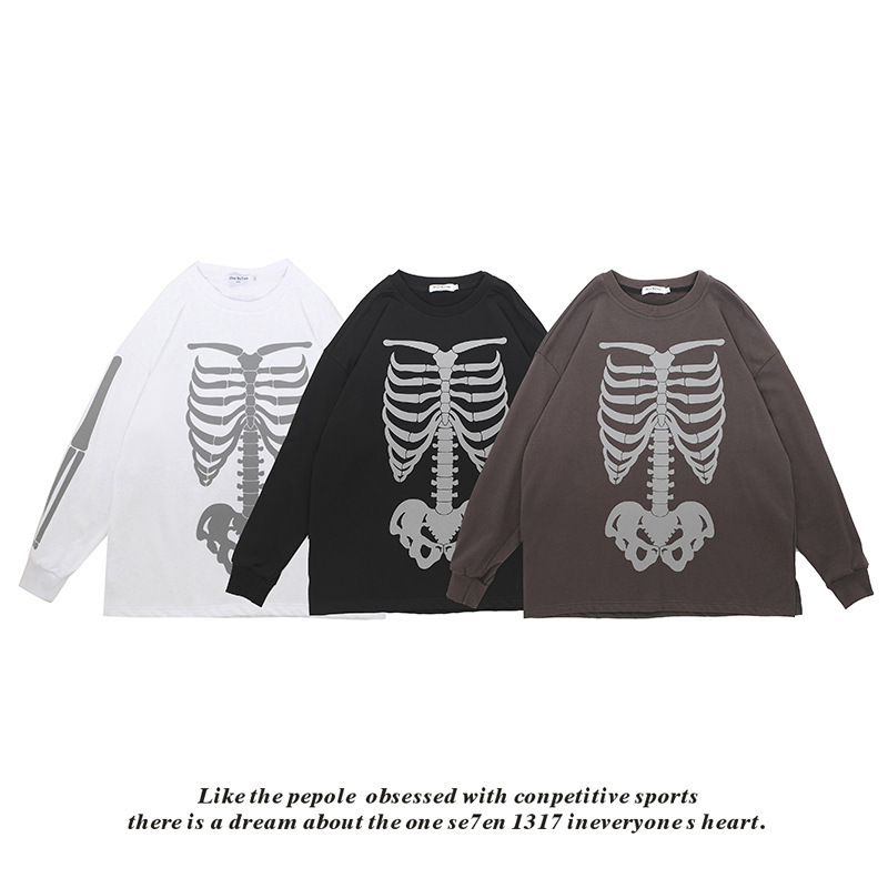 2023 High Street, hip-hop Overseasize dead bones, long-sleeve T-shirt men and women.