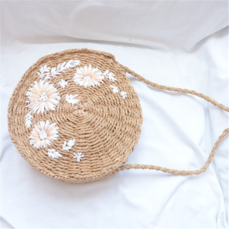 2021 new grass-pack hand-made round embroidery, one-shoulder-packed slurry bag