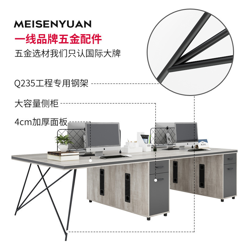 办公桌简约现代办公室桌子4人位工业风职员桌员工 工位桌椅组合