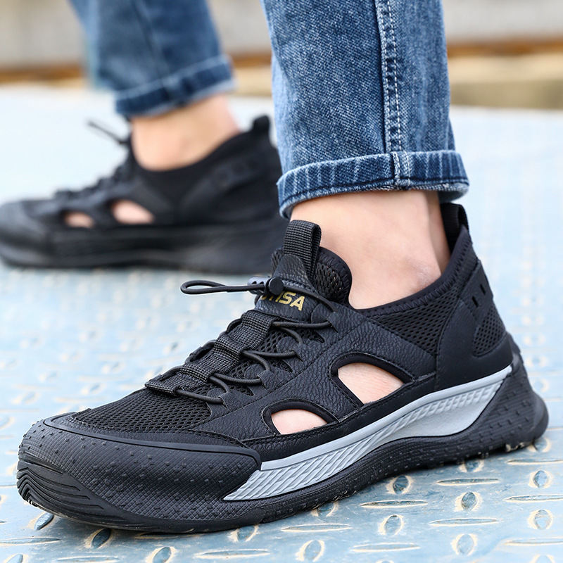 "Summer korean shoes, black airproof against the stabbing of a safety shoe-headed man with comfortable work shoes."