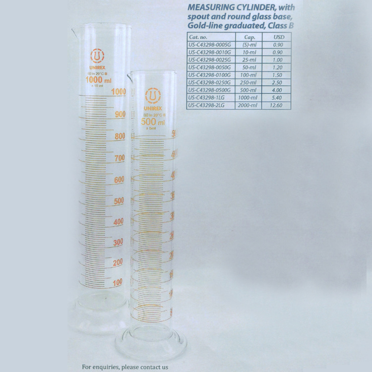 UNIREX玻璃量筒硬料500ml带刻度化学实验室仪容器厂家