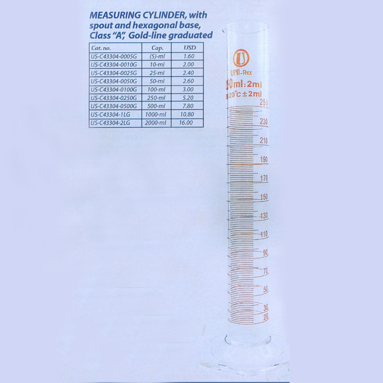 UNIREX玻璃量筒硬料500ml带刻度化学实验室仪容器厂家