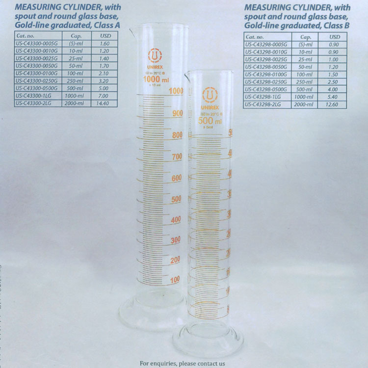 UNIREX玻璃量筒硬料500ml带刻度化学实验室仪容器厂家