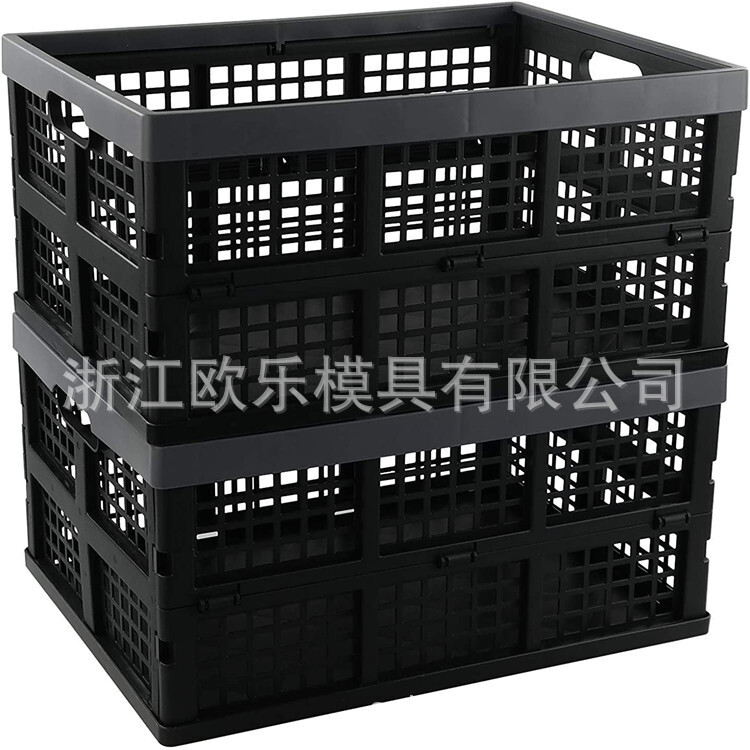 A plastic folding basket of plastic moulds, which allows for the manufacture of a folding slingling basket.