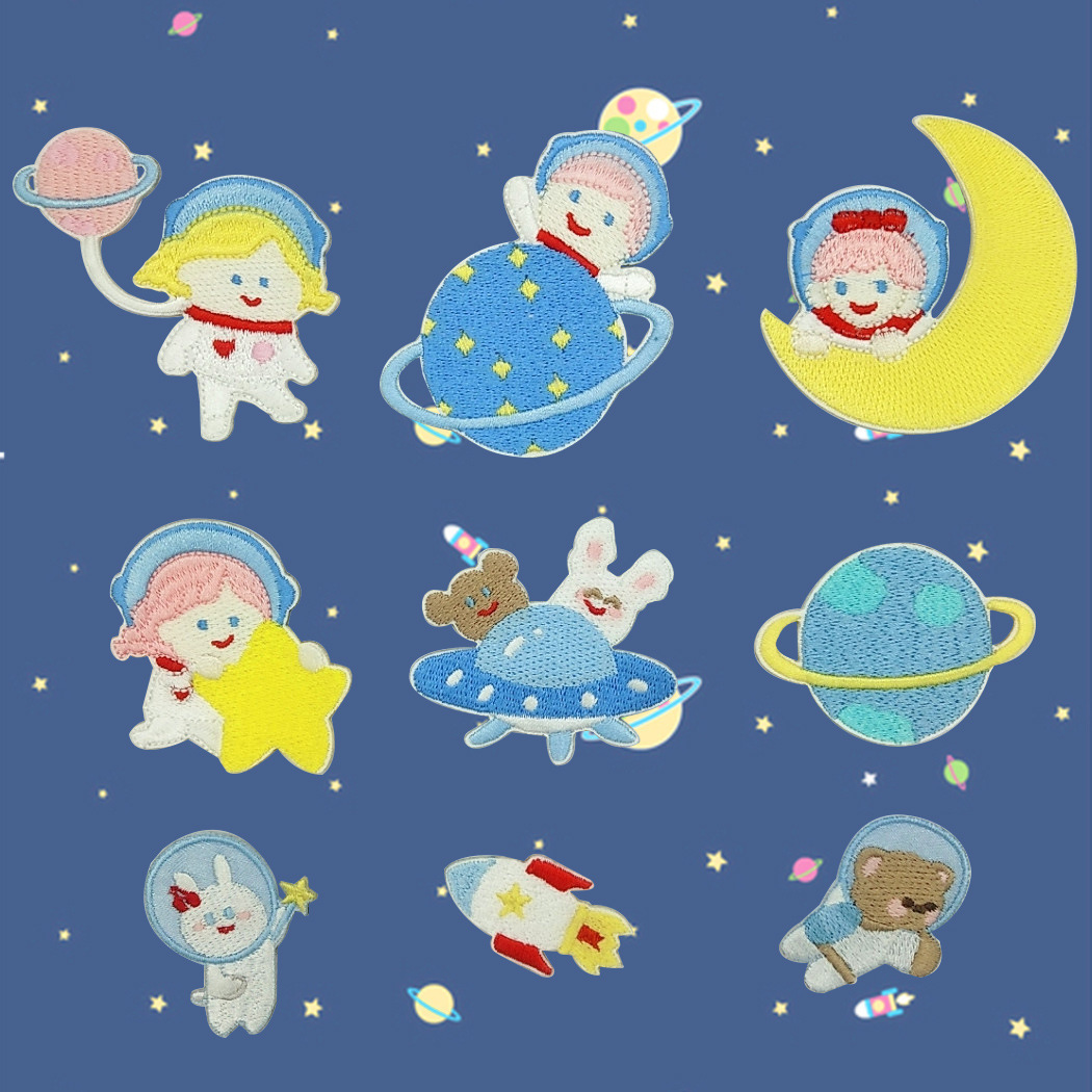 A new set of little girl astronaut embroidery patches, bag bags, shoe costumes, and sticky.