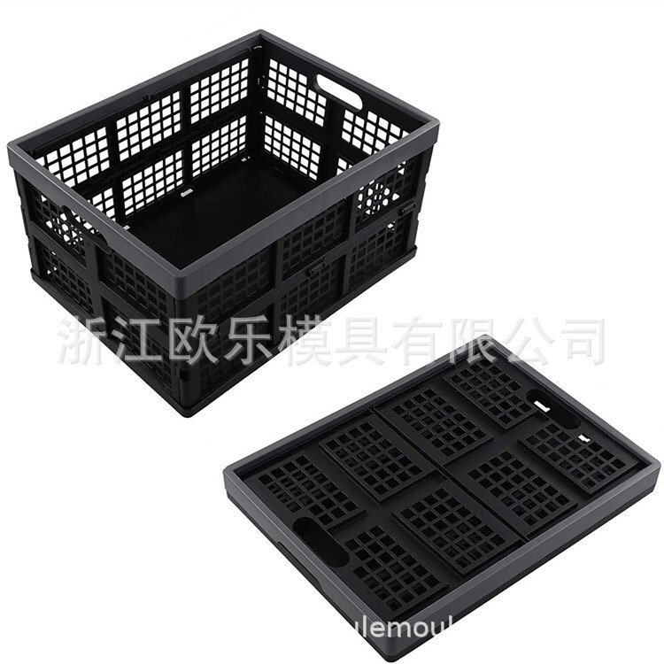 A plastic folding basket of plastic moulds, which allows for the manufacture of a folding slingling basket.