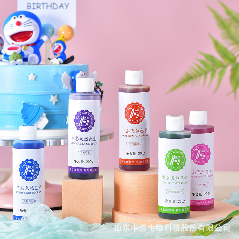 Natural edible pigments for birthday cakes with red blue cream for family vegetables.