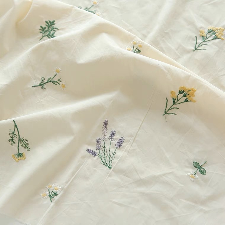 Lavender embroidery, cotton fabric, summer dress, hand-made DIY table.