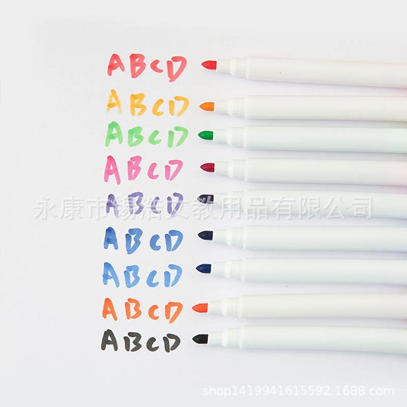 A white-coloured pen with a magnetic belt brush wipes children's white-board pens.