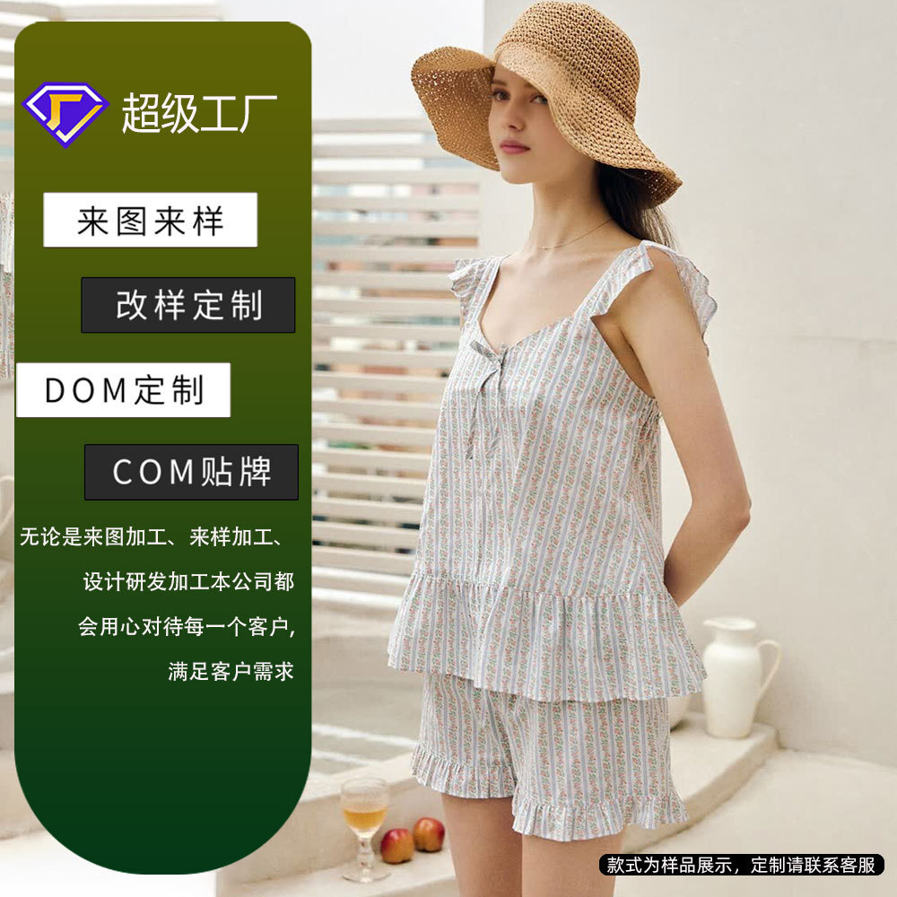 Xử lý pyjamas tùy chỉnh với hai đôi bông vải tinh khiết với mỏng mùa hè để mặc quần áo nhà