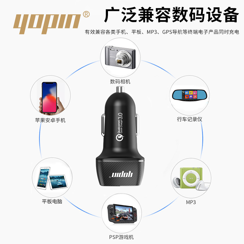 YOPIN Bộ sạc USB đôi đa năng mini sợi carbon QC3.0 mới