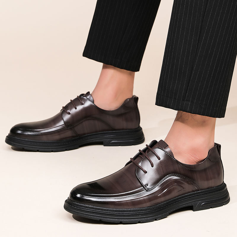 The new oxen-skin man in the fall business is wearing shoes.