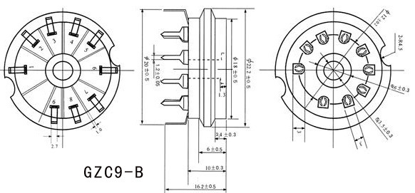 PCB板瓷质小九脚管座GZC9-B用于12AX7/12AU7/12AT7陶瓷材质