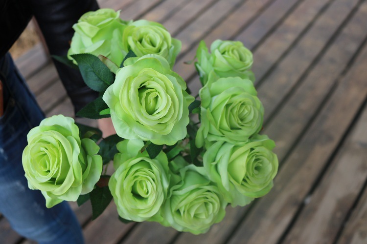 9头  仿真玫瑰花单支 假玫瑰花仿真花束摆设装饰花塑料花绢花假花