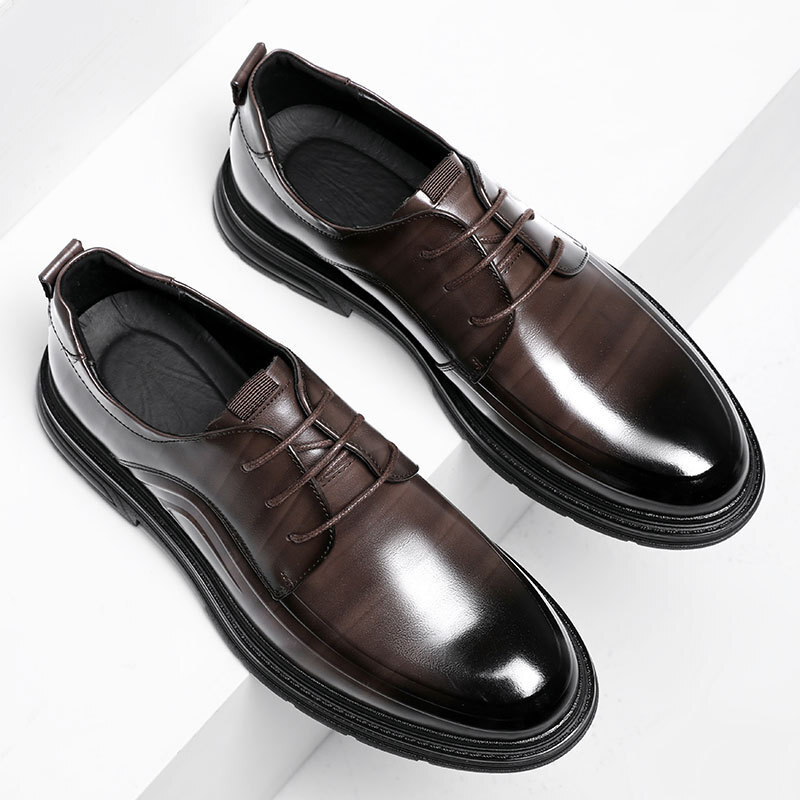 The new oxen-skin man in the fall business is wearing shoes.
