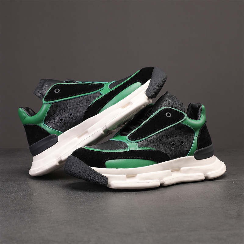 The man with the leisure leather shoes can wear his old man's shoes.
