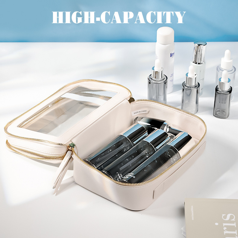 Large-capacity make-up pack PVC waterproof make-up pack with a PU single, transparent hand-held make-up bag