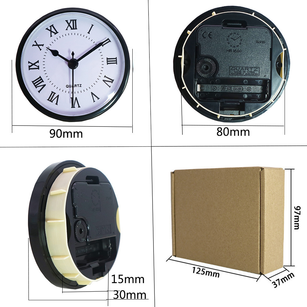 Cross-border new product 90 millimeters in diameter, black hourly craft, embezzled clock chords, embedding clock.