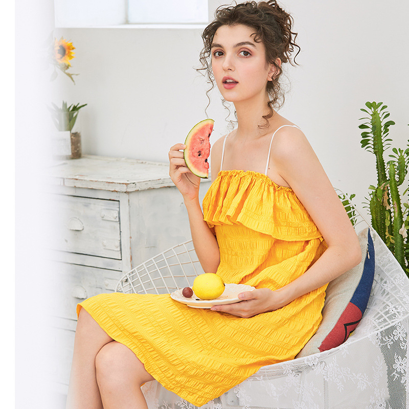 Bộ trang phục màu mùa hè, váy ngủ dài hạn, váy pyjama, vải đẹp.