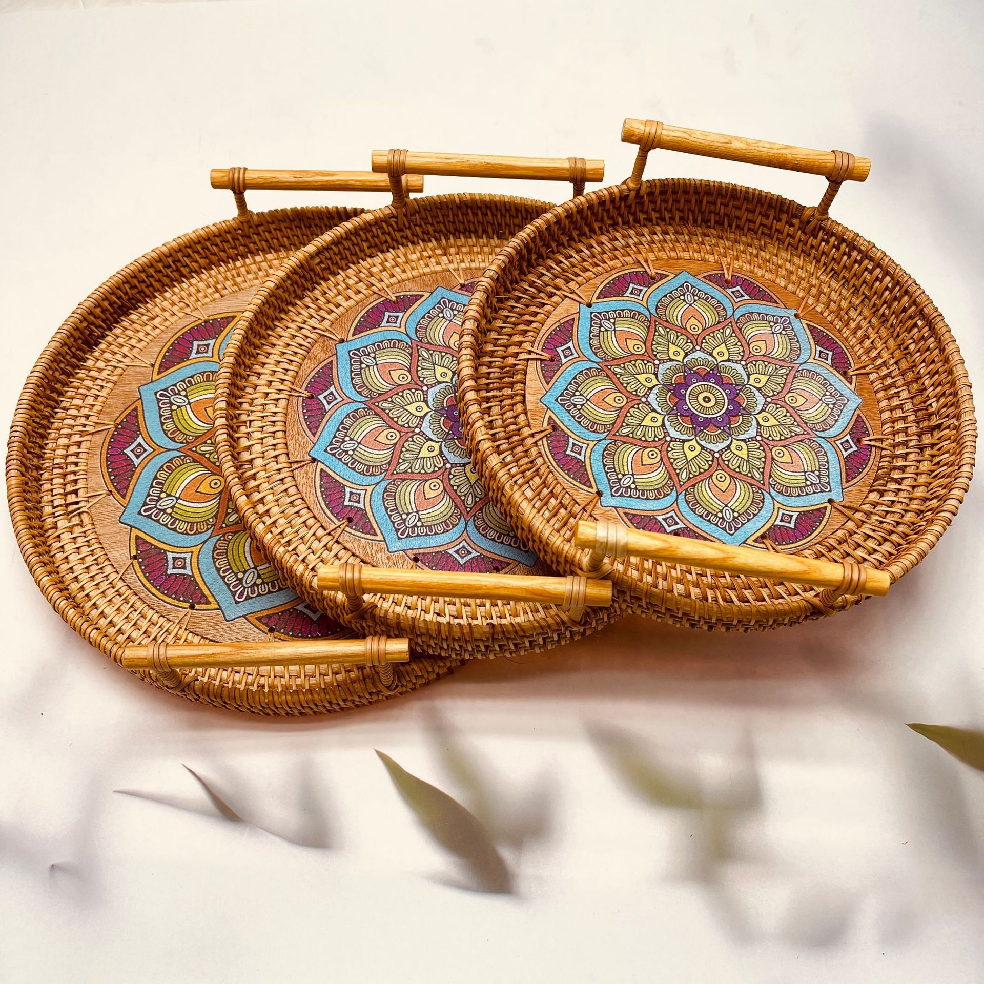 Cross-border Nordic windy make-up, creative-weaving picnic decorations round-tip breakfast trays