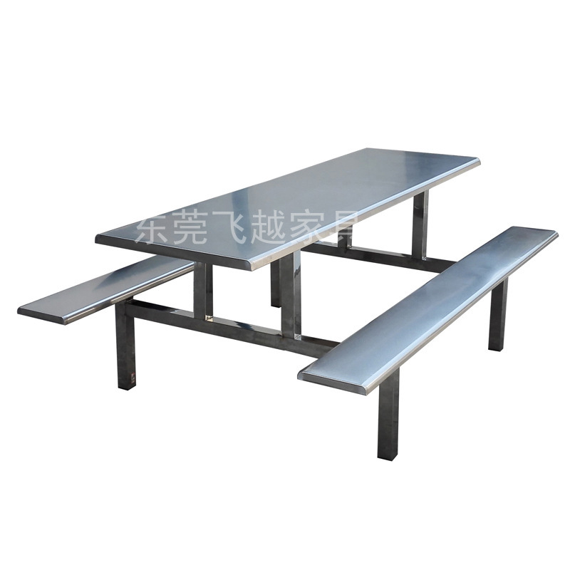 A table of stainless steel fast-food tables for the staff of the student factory at the dining room table for 4 or 8 people