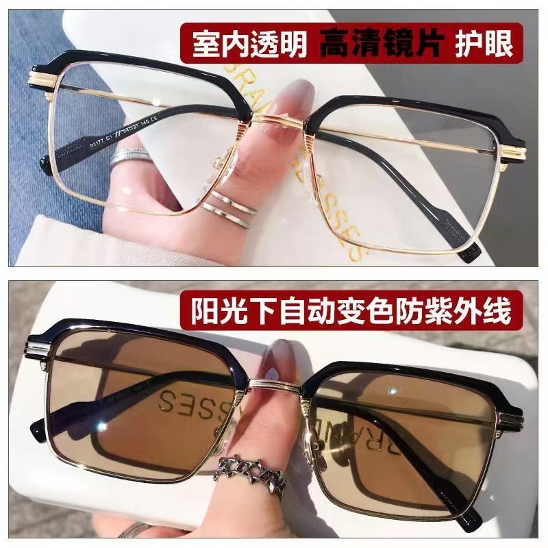 New, high-resolution blue-light-old glasses, fashion-brow-brow-brow-box metal-blank glasses, business-blank-blank glasses.