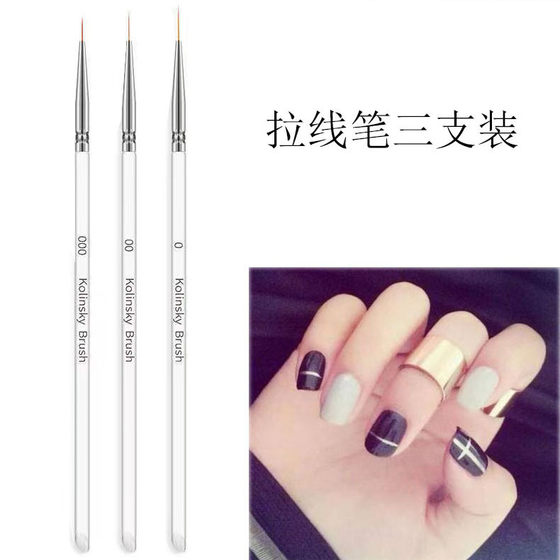 3 pairs of nails with crystal poles, lined paints, brushes, brushes.