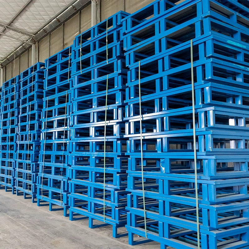 A steel forklift tray, a heavy shelf storage pallet, a metal platinum.