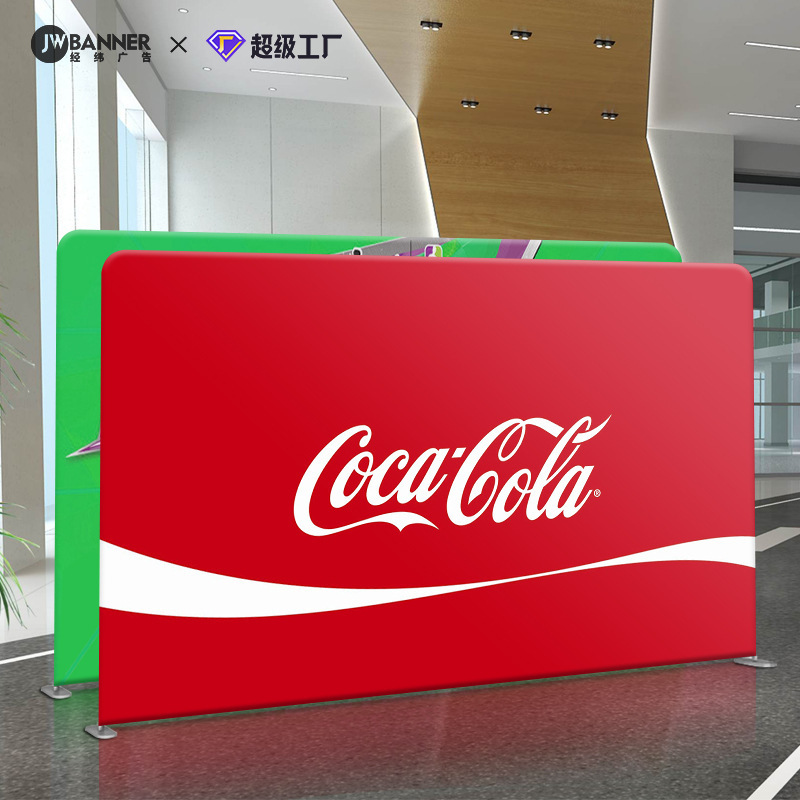 Both sides of the distribution show show a portable background aluminium alloy display billboard signature wall