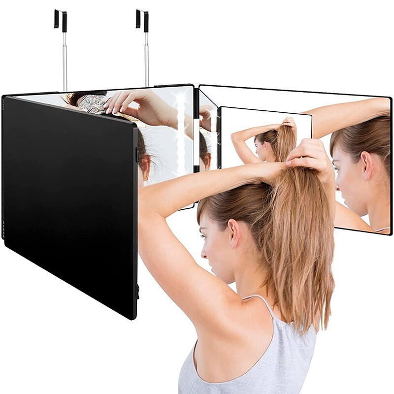 LED Triple mirrors, which stretch to adjust the trip mirrors with a triple-cut haircut mirror.