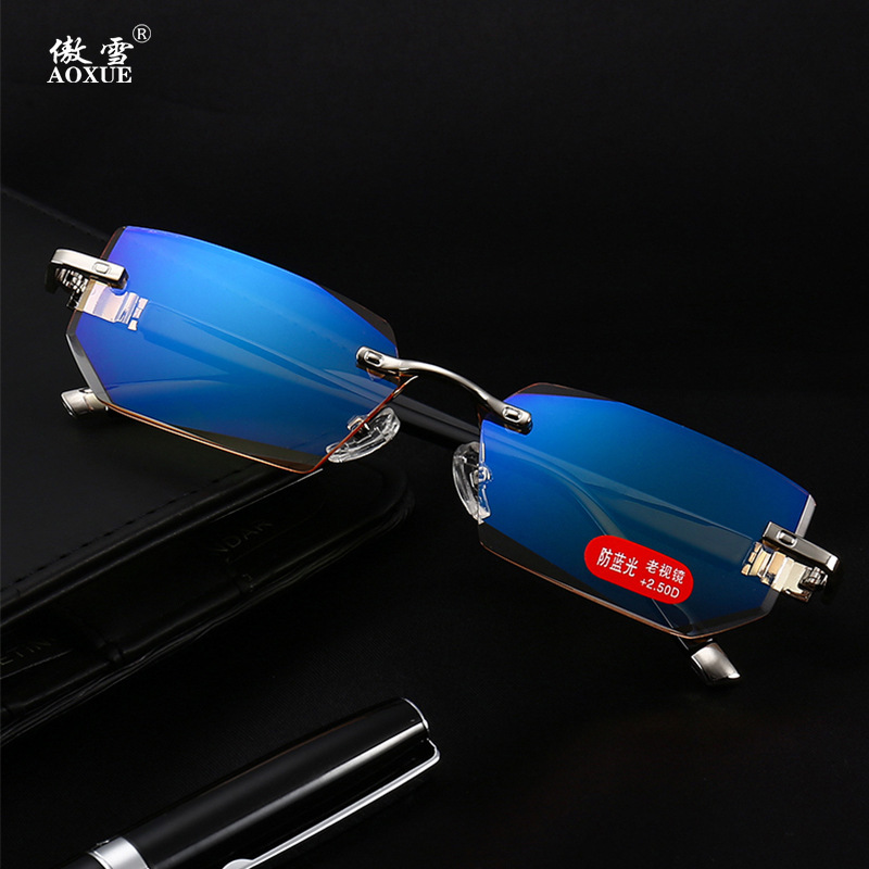 Cross-border fashion, old-time mirror man, blue-light-free diamond cut-in-the-box metal glasses.