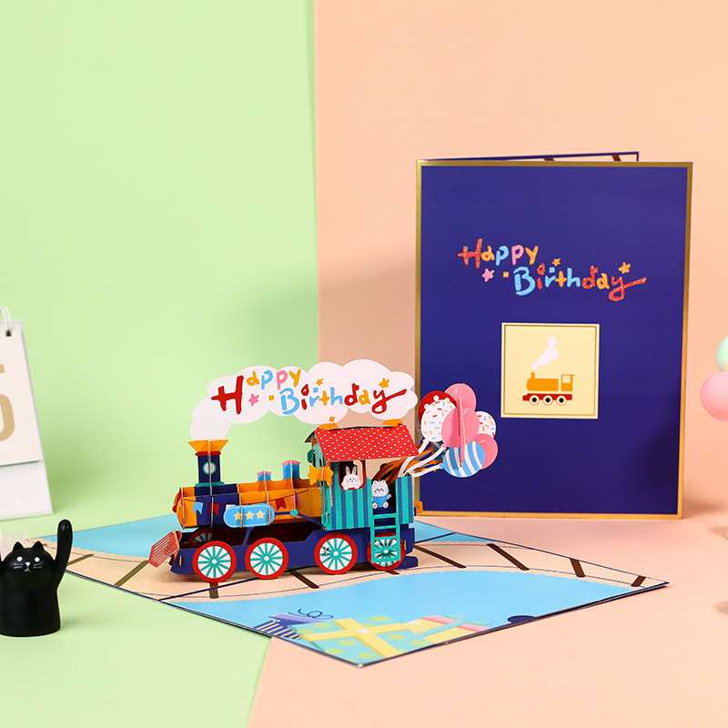 Birthday train's birthday is a 3D card card idea cross-border card message card postcard.