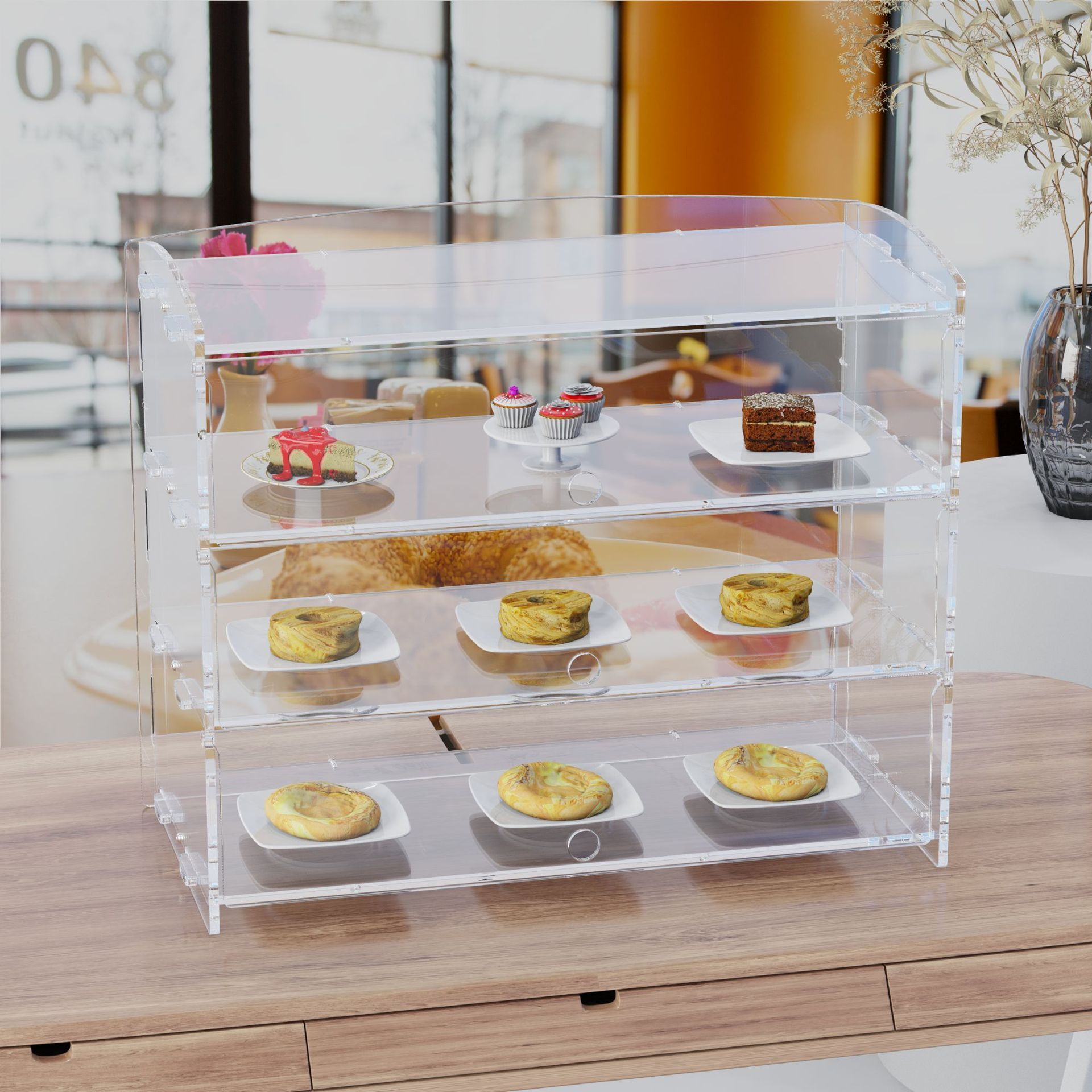 Cross-border transparency of the Akli Bread Shower, multi-layered foods for cake displays