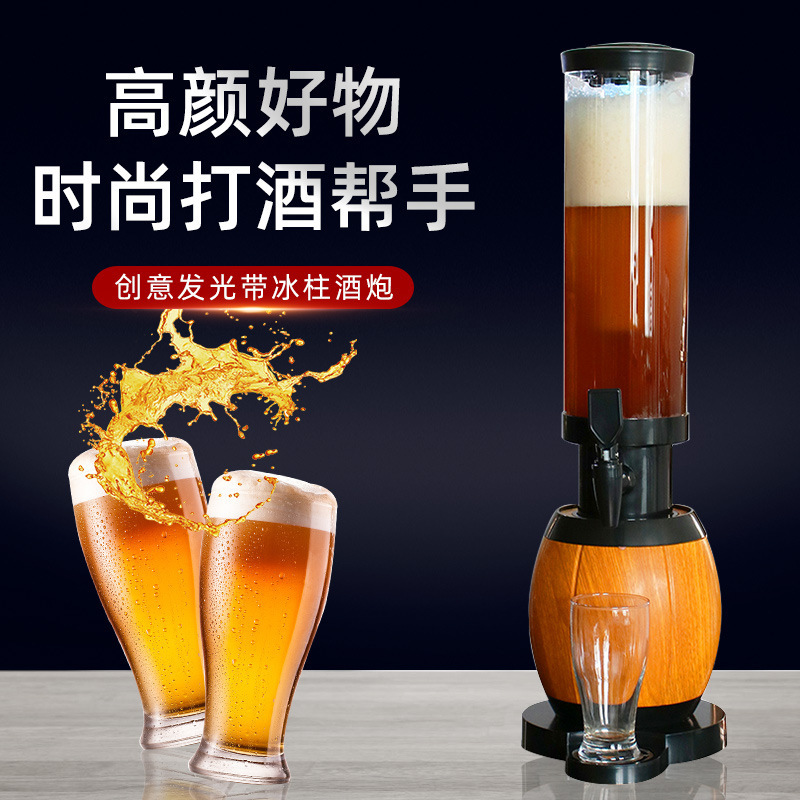 Một thanh bia có màu gỗ với một bình thở và một con đầu máy, một chai bia 1.5-L/3L.