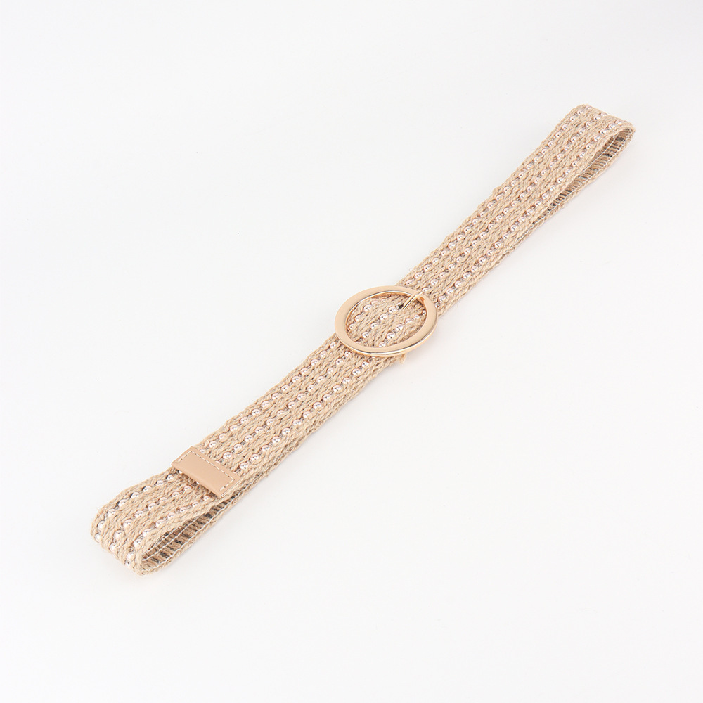 "Summer new knitting belts with beads nailed with elliptical alloy buttoned with champagne gills and ploughs."